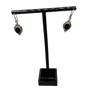 Vintage Sterling Silver Black Onyx Drop Earrings 925 Artisan Boho